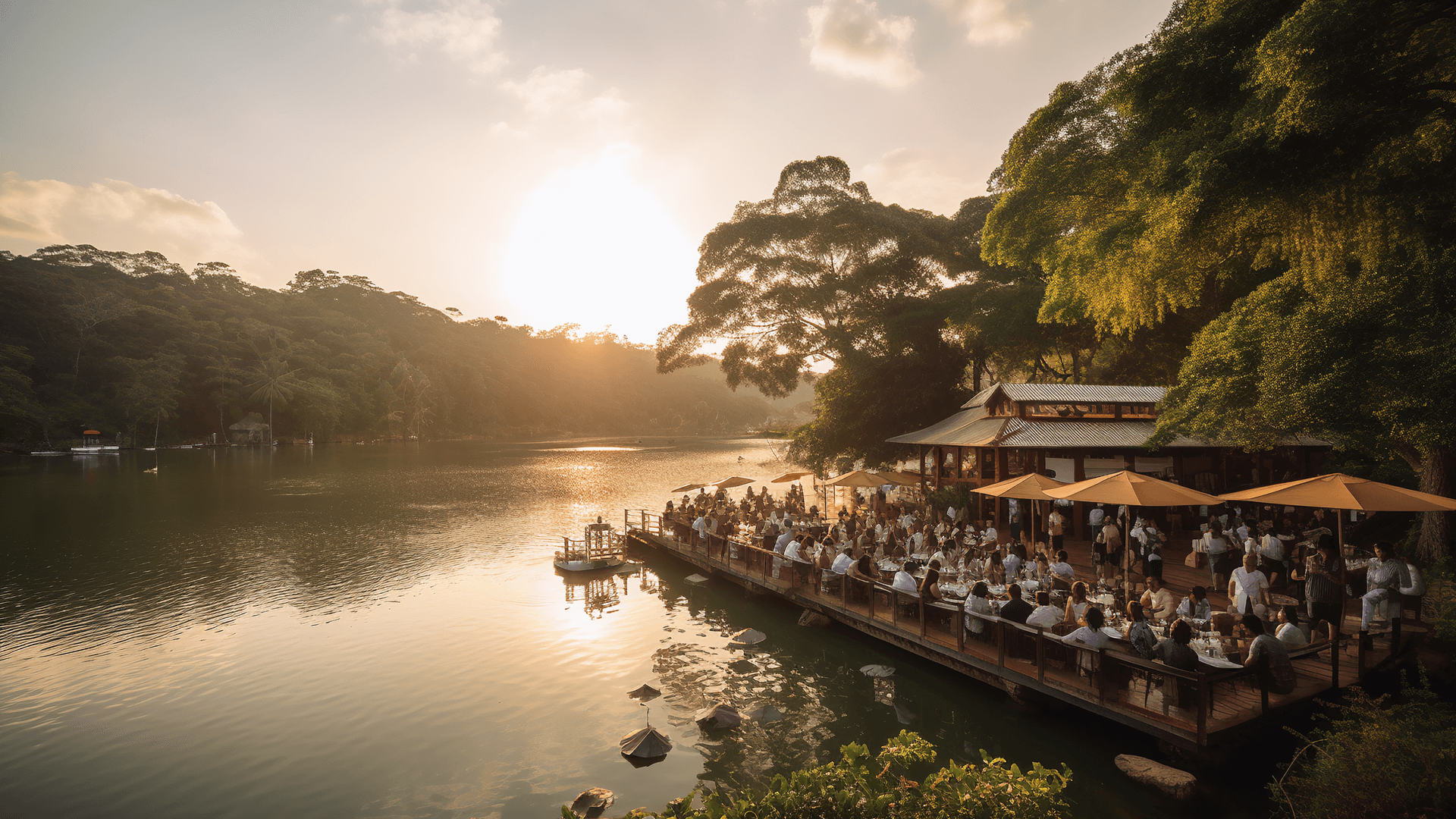 Dining by the lake at Eco Destination