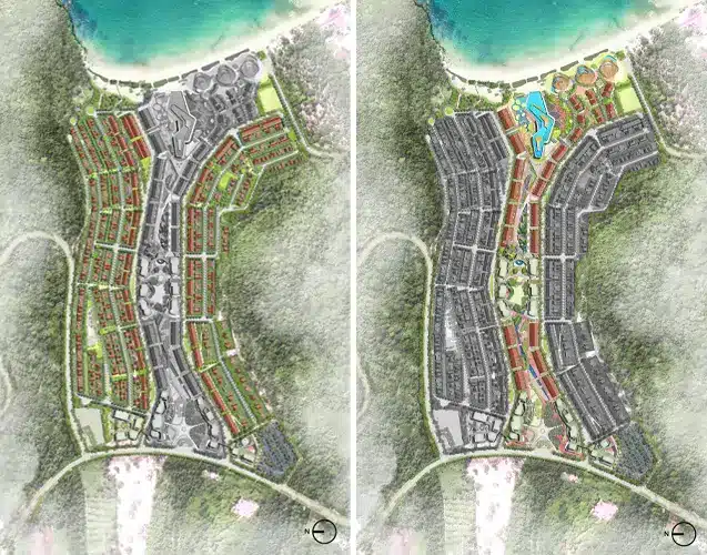 Aerial 3d diagram of Starfish beach resort masterplan