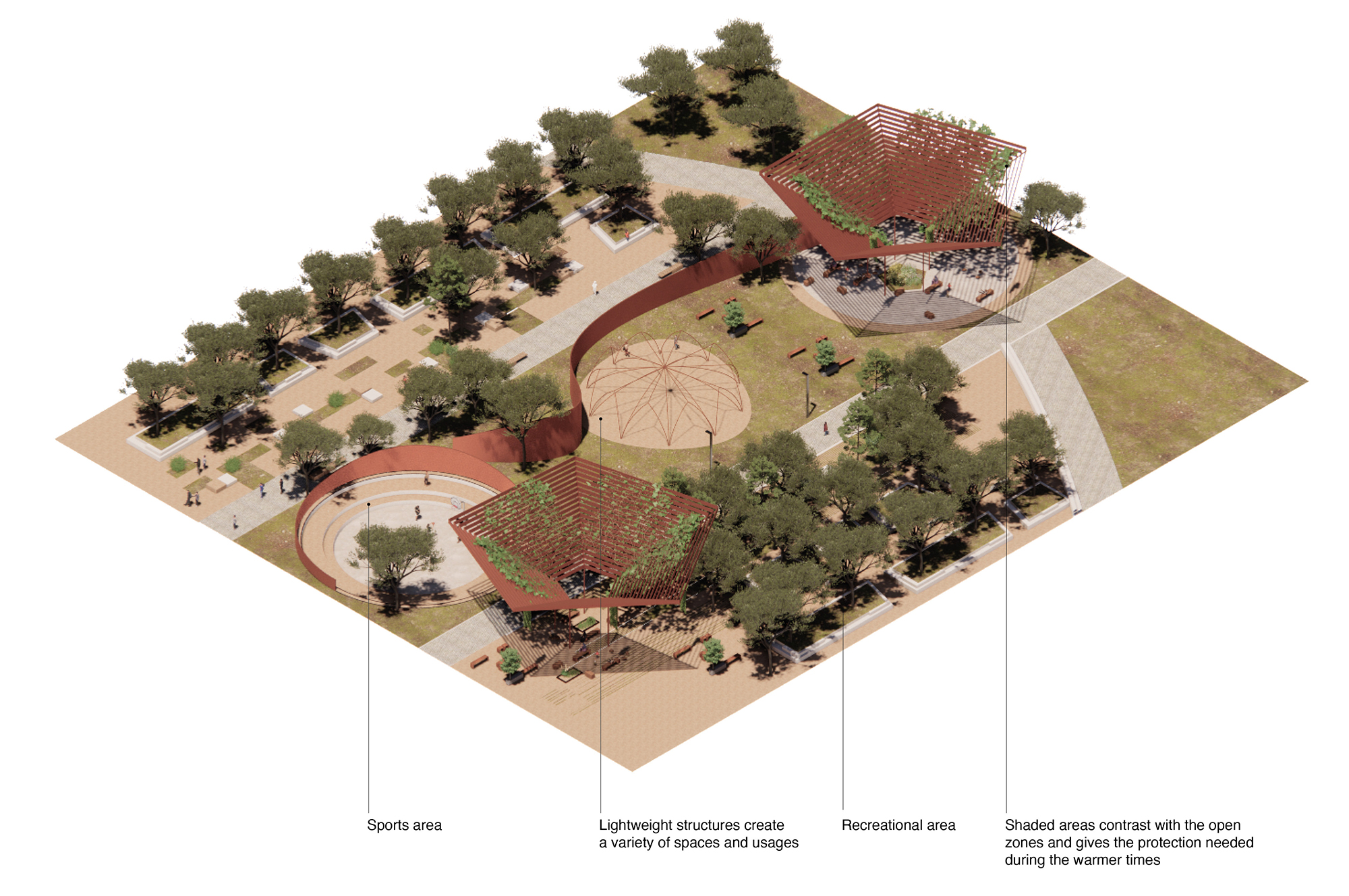 Overview of spaces in Tabuk Central Park Landscape