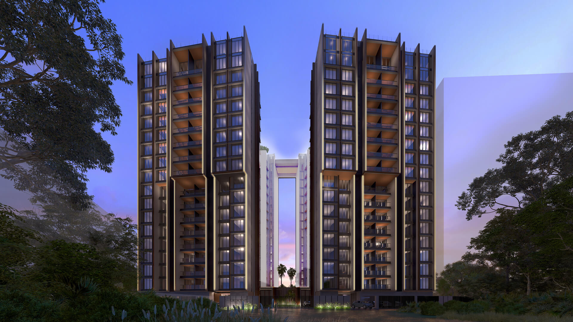 front elevation - Rustomjee Crescent - night view