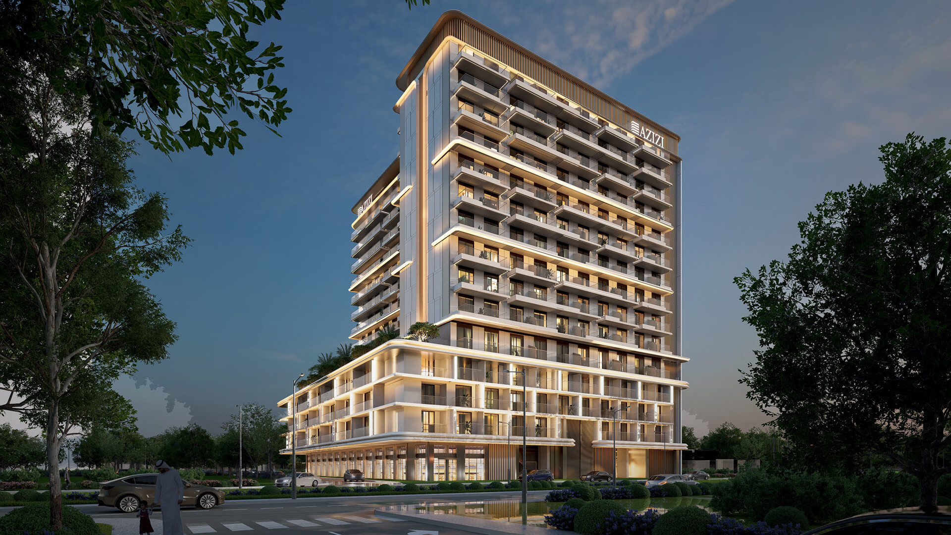 Azizi Noura - facade at night