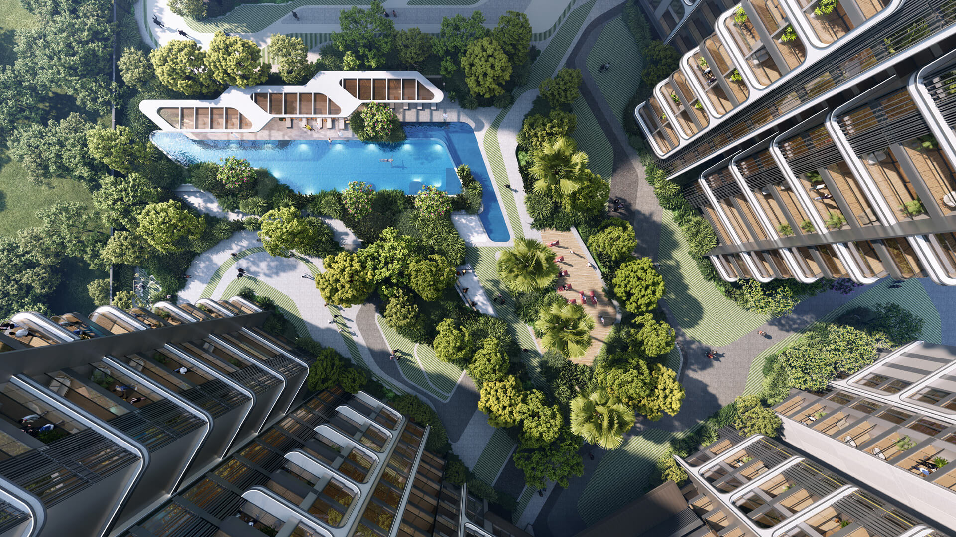 Elara Celestia Landscape - Aerial view of the wellness core